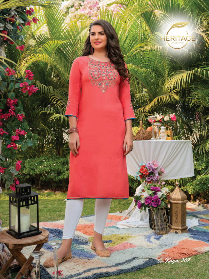 Heritage Kaya 2 Fancy Party Wear Rayon Designer Embroidery Kurti Collection